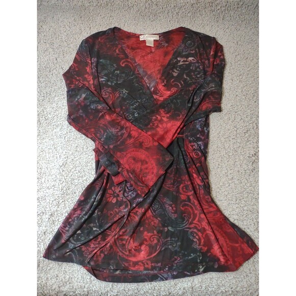 dressbarn Tops - Vintage Y2K XL Red Black Whimsygoth Goth Tunic Front Tie Stretchy Long